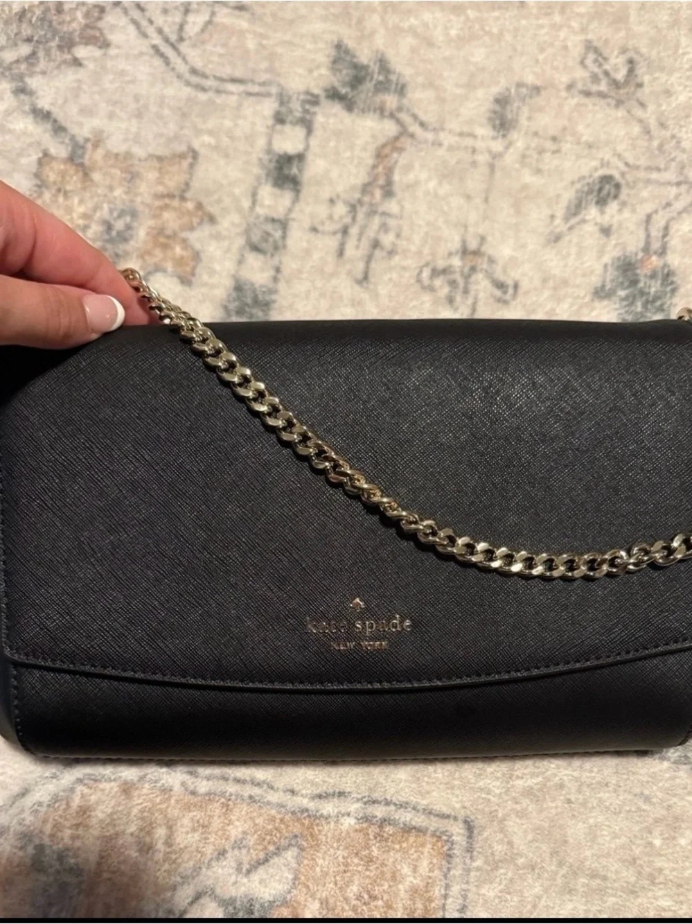 kate spade Black Leather Crossbody with Gold Chain